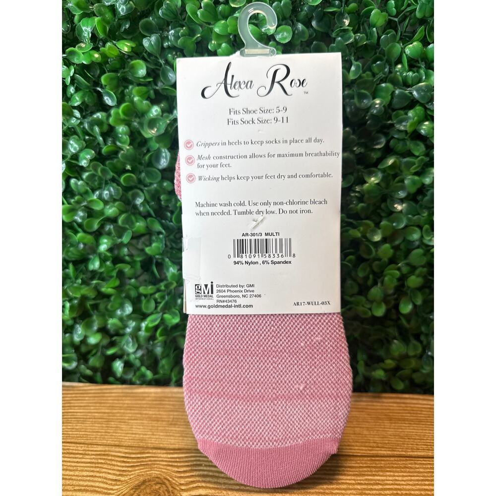 New Alexa Rose Socks Bundle of 3 Womens, Anti-Slip Heel Grip, Sock Size 9-11